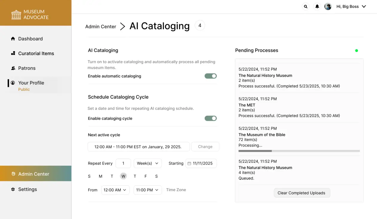 Museum Advocate settings screenshot