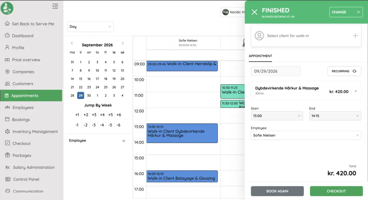 Serve Me edit appointment screenshot