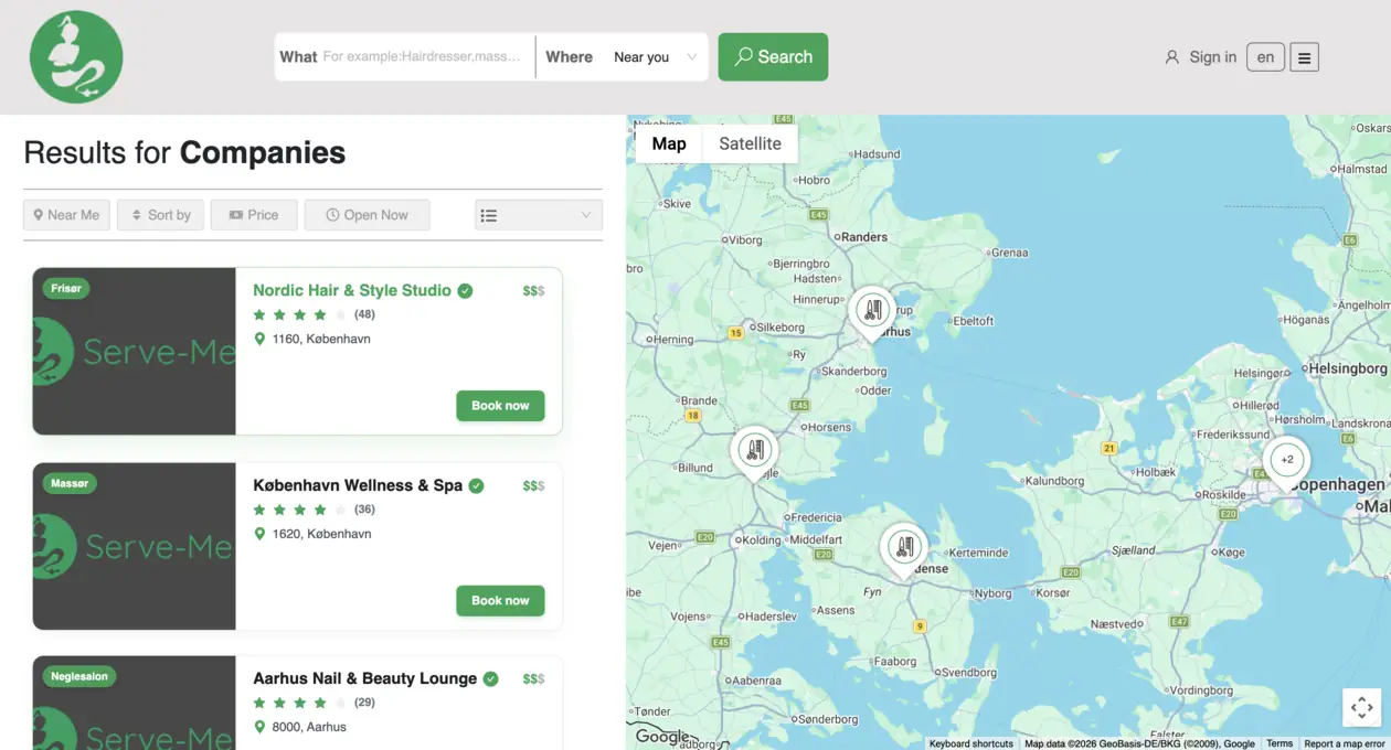 Serve Me map based salon discovery screenshot